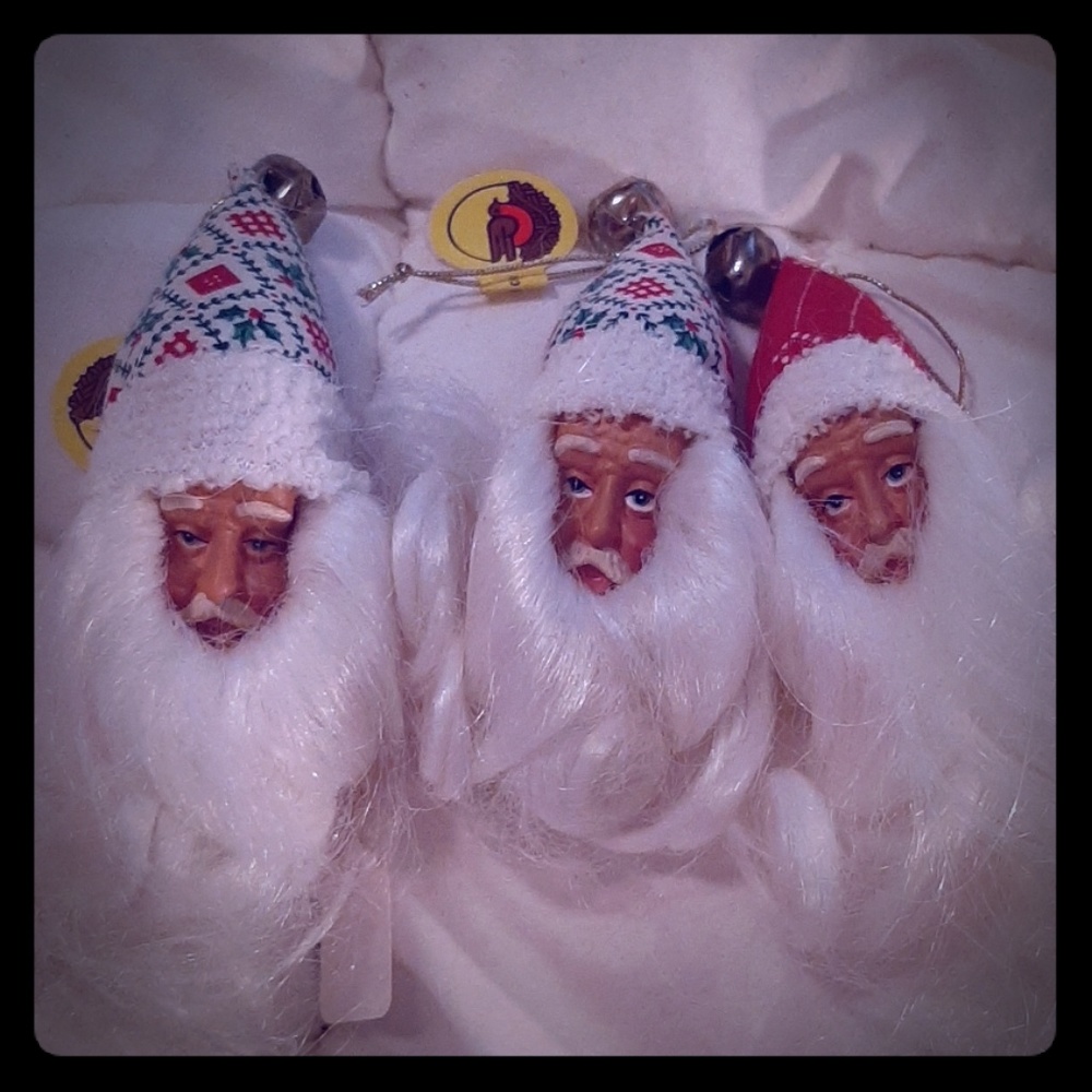 Three Wildwood International Santa Head ornaments